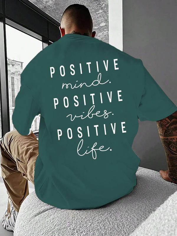 Unisex Men's Letter Print Drop Shoulder Tee, Men Graphic Tees, Regular Fit Casual Short Sleeve Round Neck T-shirt for Summer, Graphic Tees, Fashion Men's Streetwear for Daily Wear