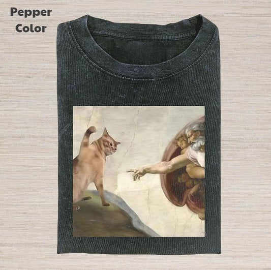 Retro Funny Vintage Graphic Tee, Cat Painting T-Shirt, Unisex Meme Cringe Funny Dumb Shirt, Menswear Womenswear Streetwear