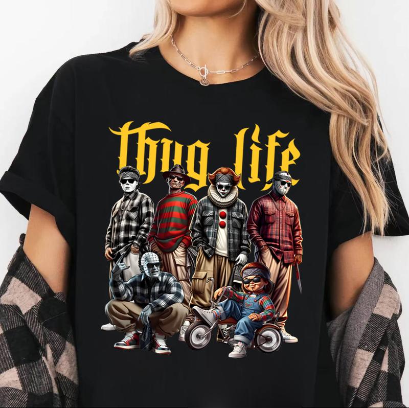 Halloween THUGLIFE Shirt, Halloween Horror Characters Shirt, Halloween Graphic Tee Shirt Unisex