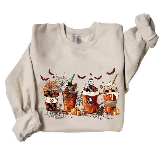 Coffee Horror Movies Halloween Crewneck Sweatshirt Hoodie Tshirt, Halloween 2024 Gifts
