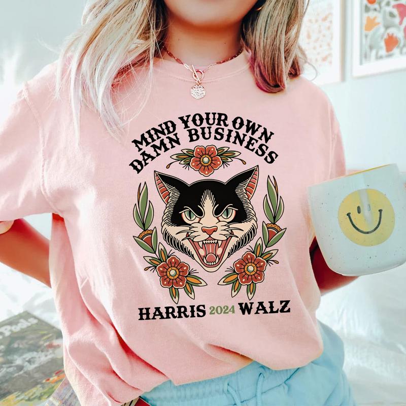 Mind Your Own Damn Business Shirt, Harris Walz 2024 Shirt, Walz Vice President Shirt, Cute Funny Cat Tshirt, We're Not Going Back Top Womenswear
