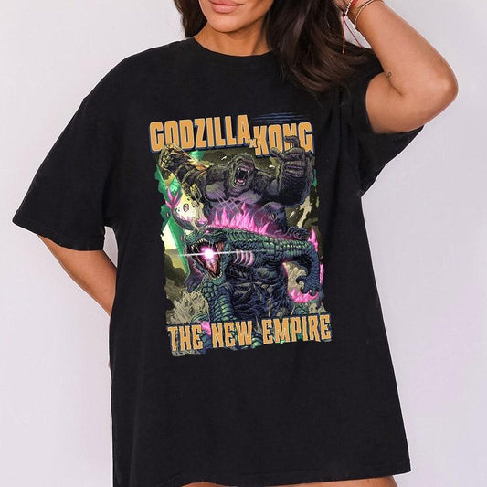 Vintage Godzilla X Kong The New Empire 2024 T-Shirt, Iconic Movie Graphic Tee for Collectors, Unique Unisex Gift for Monster Fans