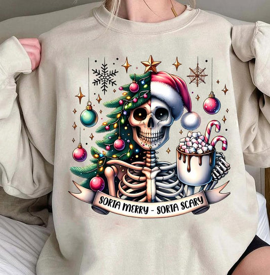 Sorta Merry Sorta Scary Sweater, Christmas Sweater, Skeleton Christmas Sweater, Christmas Shirt Sweater, Holiday Sublimation, Christmas Printing Sweater