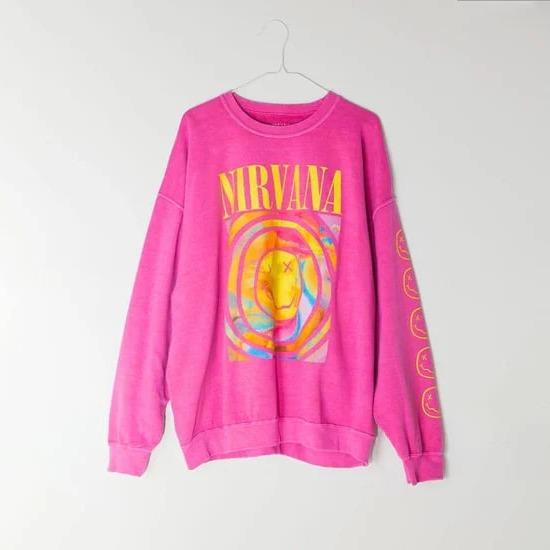 Hot Pink Nirvana Smile Face Sweatshirt, Happy Face Shirt, 90s T-shirt Vintage Aesthetic, Y2K Clothing, Y2K Fashion, Gift For Her, Nirvana Smile Shirt,