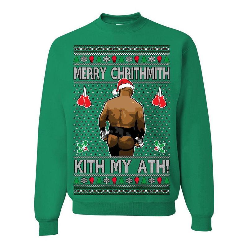 Merry Chrithmith Kith My Ath, Mike Tyson Butt Viral Kiss My Ass Boxing Fight Meme, Men Women Funny Ugly Christmas Sweater Ugly Christmas, Give for Men