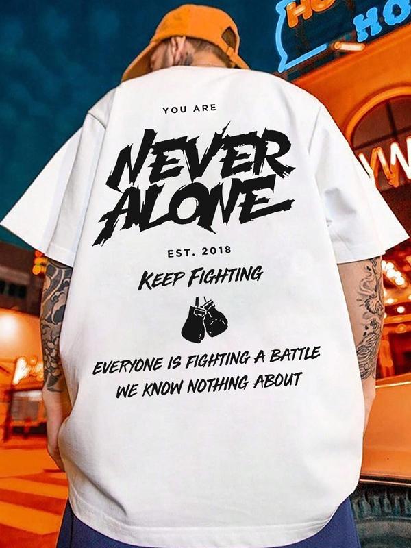 Men's Regular Fit Letter Print Round Neck Drop Shoulder Tee, Graphic Tees,Â Casual Streetwear Short Sleeve T-Shirt for Summer, Menswear for Daily Wear