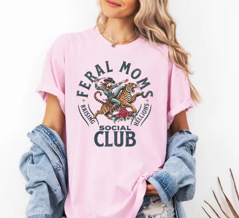 Feral Moms Social Club Shirt, Vintage Graphic Tee, Feral Mom Gift, Somebody's Feral Wife, Mom Life Tshirt, Trendy Mom Apparel