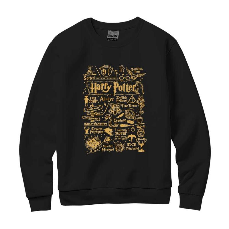 HP Iconic Quotes Unisex Sweatshirt, Hogwarts Hoodie, HP Signature Things T-Shirt, Cotton Relaxed Fit Sweaters Pullover potterhead gift