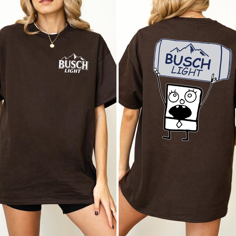 DoodleBob Busch Light Unisex T-Shirt, Funny Doodlebob Beer Graphic 2 Sided Shirt, Vintage Drink T-Shirt, Drinking Tshirt for Men, Comfort Cotton Fabric Tshirt, Women's Top, Casual Womenswear