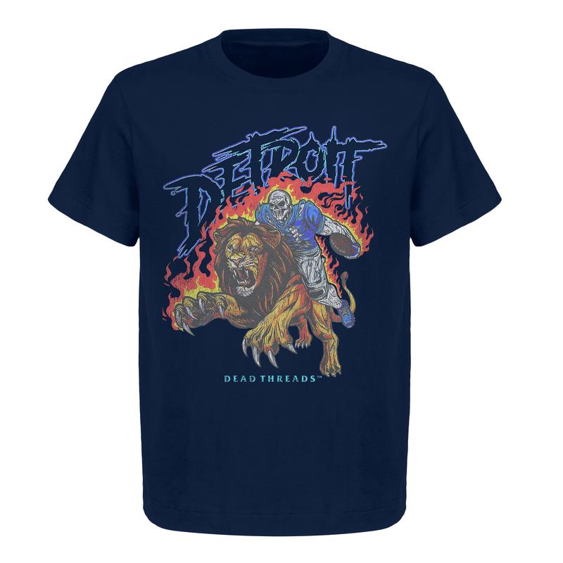 Detroit Football Deadman Riding Lion Graphic T-Shirt â€“ Heavy Cotton, Retro Menswear & Womenswear American Football Limited Edition