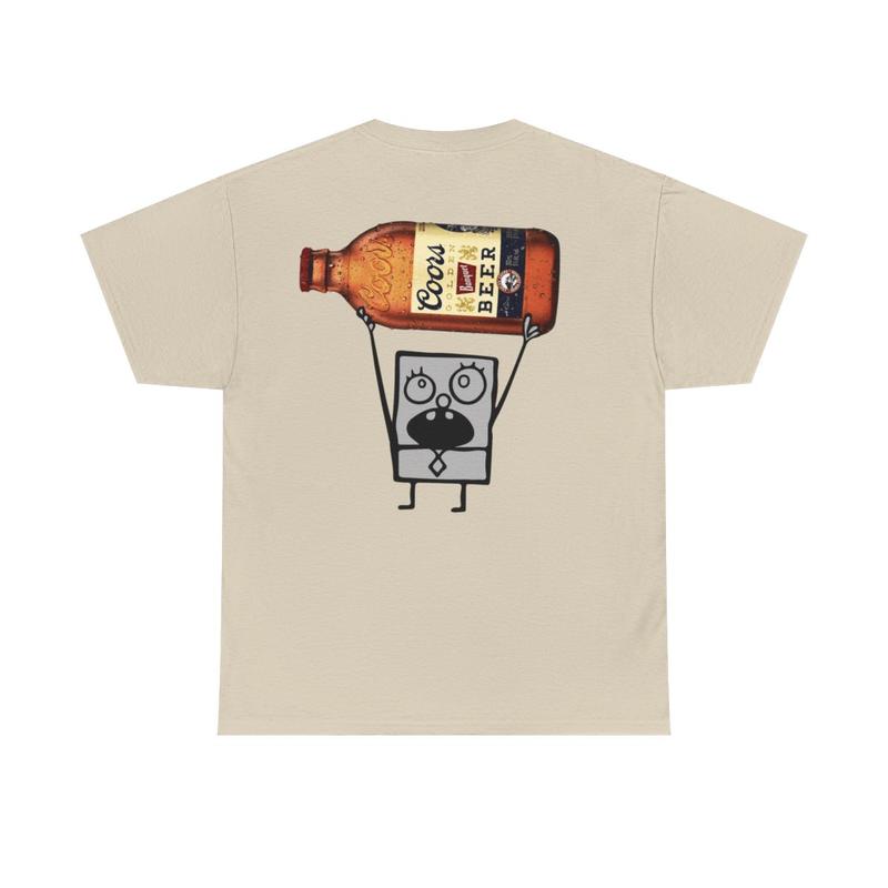 Coors Banquet Doodle Bob Two Sided Unisex Heavy Cotton Tee - Funny Drinking Shirt - Coors Light Shirt - Doodle Bob Shirt - Coors Banquet Bottle