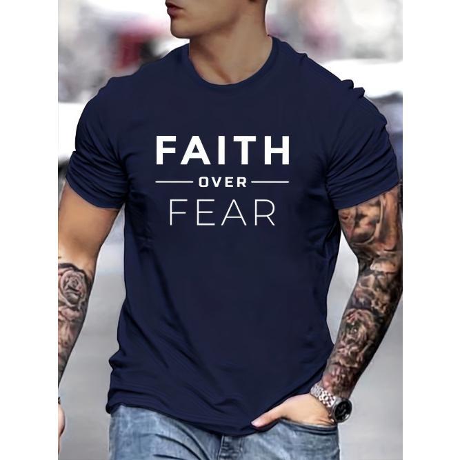 Mens Faith Over Fear Graphic Tee - Lightweight, Short Sleeve, Crew Neck - Inspirational Summer Clothing for Outdoor Adventures Made in USA