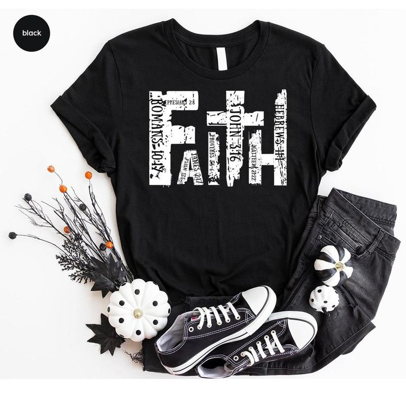 Bible Verse Unisex T-Shirt, Religious Outfit Retro Faith T-Shirt, Christian Cross Genderneutral Adult Graphic Tees Fabric Menswear