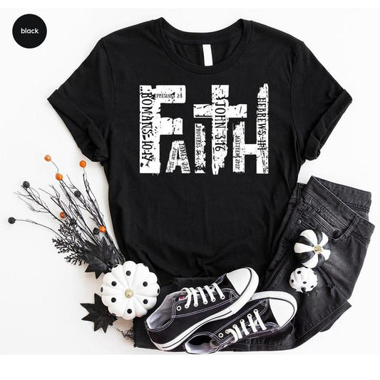 Bible Verse Unisex T-Shirt, Religious Outfit Retro Faith T-Shirt, Christian Cross Genderneutral Adult Graphic Tees Fabric Menswear