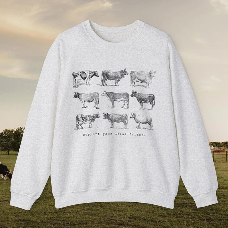 Support Your Local Farmer Cow Sweatshirt, Farm Animals Sweater, Farming Clothes Trendy Homesteading Crewneck