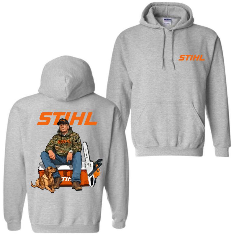 Stihl Trump Hoodie with Chainsaw Graphic Tee for Men - Full Color Cotton T-Shirt - Classic