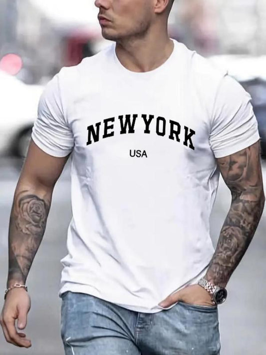 Men's Summer Clothes,Â Casual Letter Print Round Neck Short Sleeve GraphicÂ Tee, Regular Fit Crew Neck T-Shirt for Daily Wear, Fashion Men Clothes for Summer