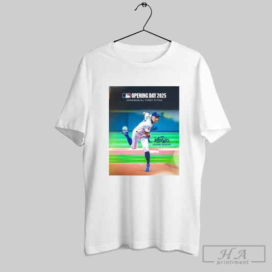 Seattle Mariners Mlb Opening Day 2025 Ceremonial First Pitch Ichiro Suzuki Signature Poster T Shirt