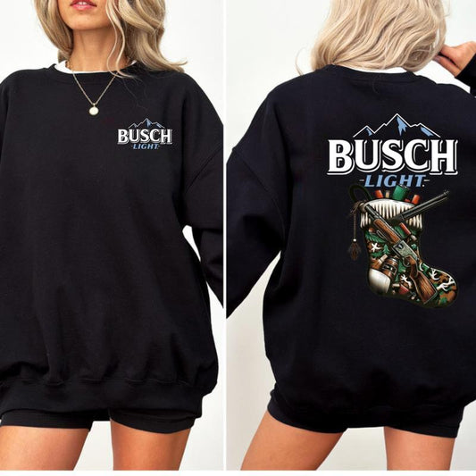 Busch Light, Busch Light Holiday Stocking Tee 2 Sided Sweatshirt, Perfect for Outdoorsmen and Holiday Stocking, Unisex for Men and For Women