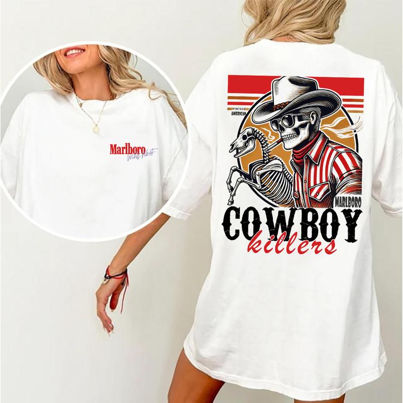 MarlBoro Cowboy Killer Vintage American Double Sided Hoodie and Crewneck T-Shirt Set - Unisex Sweatshirt - Comfort, Cotton - Classic