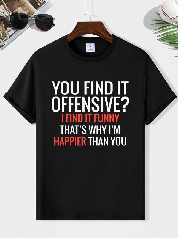 Men's Letter Print Round Neck Tee, Regular Fit Short Sleeve Summer T-Shirt for Outdoor Wear, Trendy Daily Streetwear for MenÃ¢â‚¬â„¢s Comfort