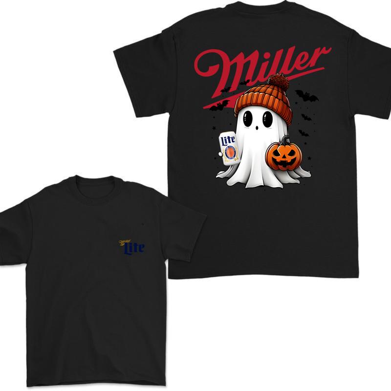 Miler Lite Ghost Cute Pumpkin Halloween 2 Sided T-Shirt, Miler Lite Shirt For Men And Women, Halloween Pumpkin Trendy Shirt
