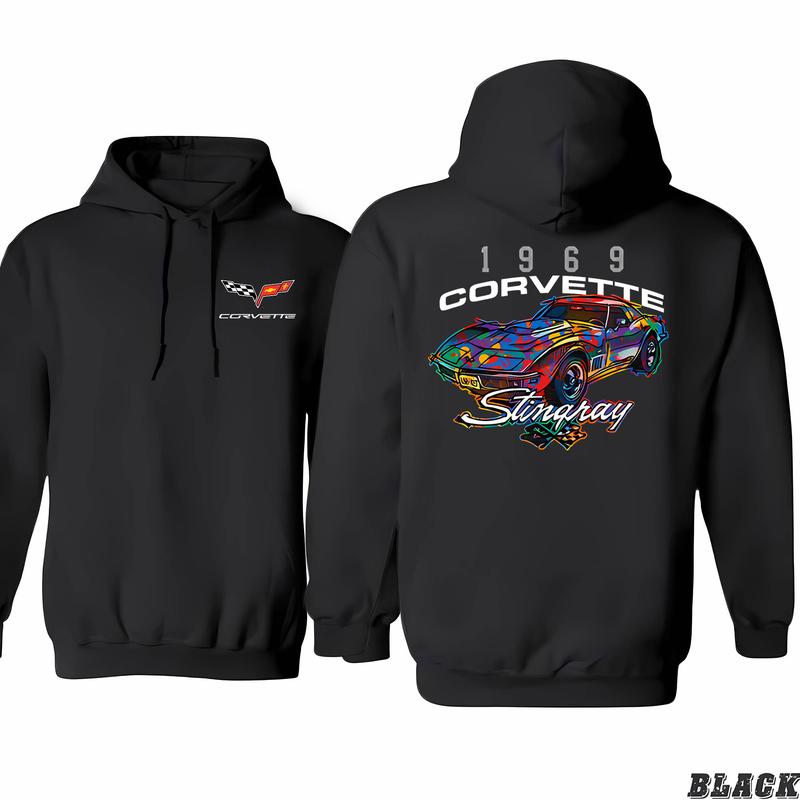 Color Splat Sketch Corvette Hoodie, Trendy Fashion Available, Classic Cotton