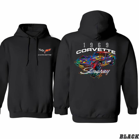 Color Splat Sketch Corvette Hoodie, Trendy Fashion Available, Classic Cotton