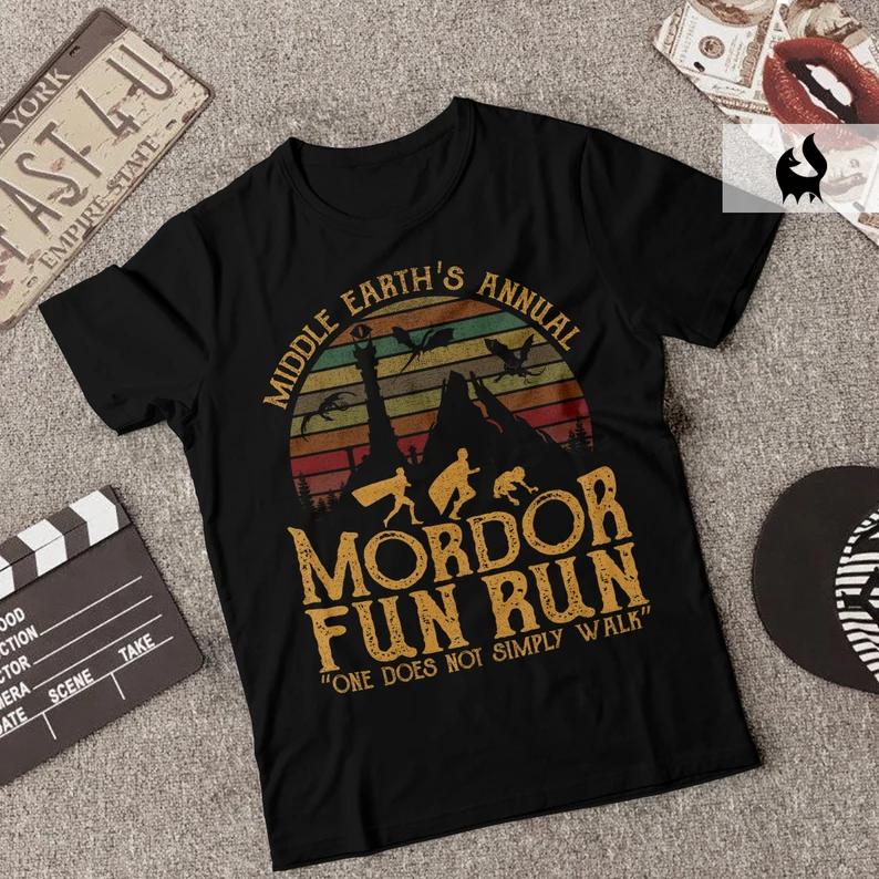 Middle Earth's Annual Mordor Fun Run One Does Not Simply Walk Shirts, Hobbit LOTR Sunset Vintage Shirt