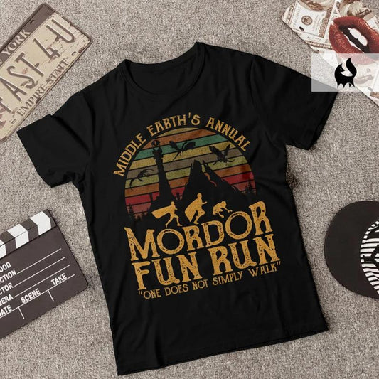 Middle Earth's Annual Mordor Fun Run One Does Not Simply Walk Shirts, Hobbit LOTR Sunset Vintage Shirt