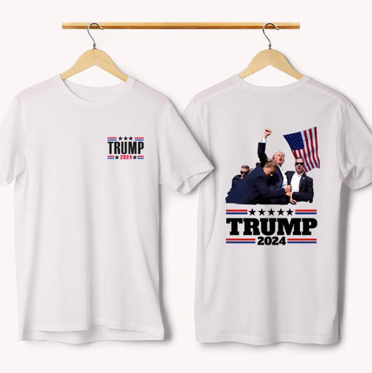 Trum Assassination Tee 2 Sides, Trum Shooting Tee, Support Trum Shirts, Trum 2024 Supporter Tee, They Missed, Trum Shirts 2024, Double Sided Graphic Printed Unisex - Classic Cotton Short Sleeve Top for Men - Man Menswear Underwear Tshirt