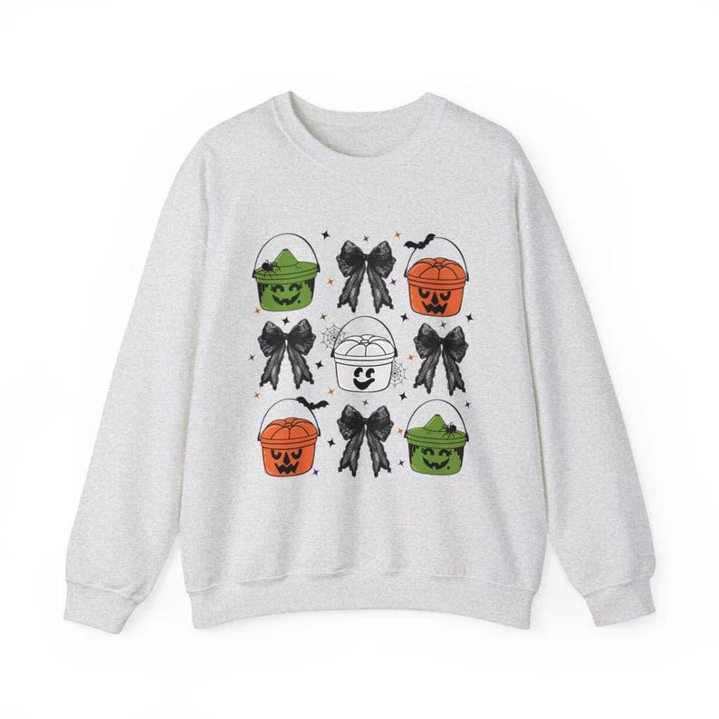 Halloween Boo Buckets Sweatshirt, 90s Halloween Shirt, Trick Or Treat Shirt, Ghost Witch Pumpkin, Coquette Halloween Tshirt, Retro Halloween