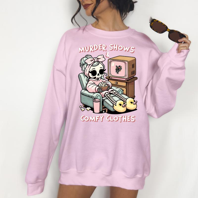 Murder Shows and Comfy Clothes  Sweatshirt - DTF Print Unisex T-Shirt, Funny Tee Womenswear Graphic