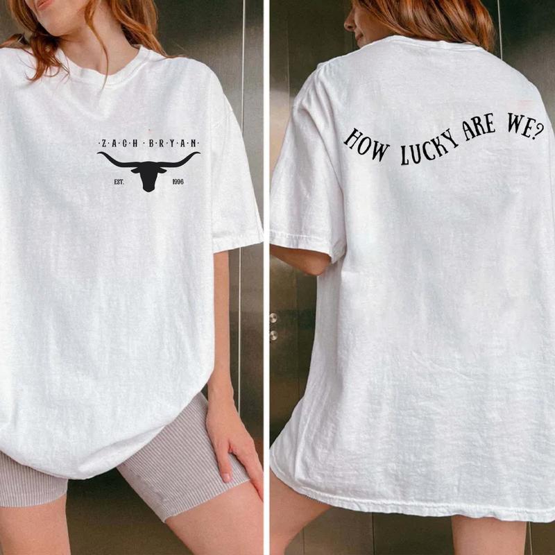 H0w Lucky We're Both Sides Tee, Bullhead Western Graphic Tee, Country Fans Apparel, Unisex Short Sleeve Tee Shirt, Casual Clothing