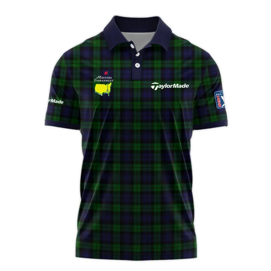 Masters Tournament Taylor Made Golf Polo Shirt Sports Green Purple Black Watch Tartan Plaid All Over