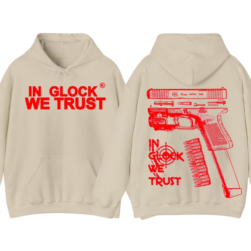 IN GLOCK WE TRUST Double Side Hoodie - Full Color - Red Design, Unisex Sweatshirt with Long Sleeve, Glock Shirt