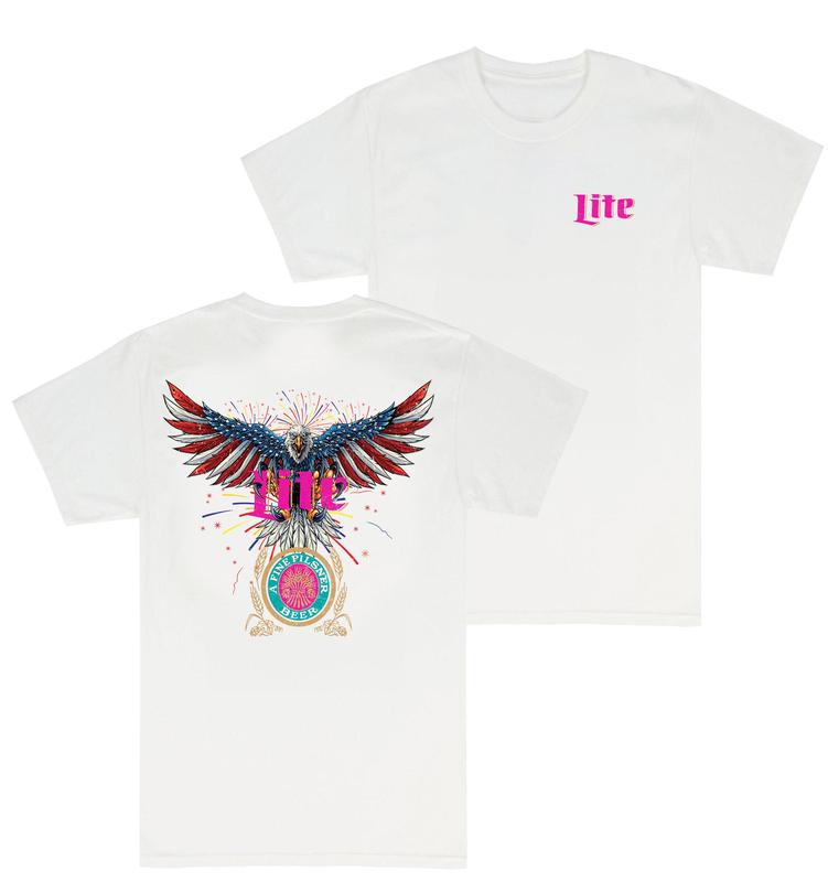 Miller Lite Graphic Eagle Flag T-shirt - 2 Side Ss2 - Choose Your Hue - Trendy To Timeless - Every Size Available - Timeless Treasures - Unisex Clothi