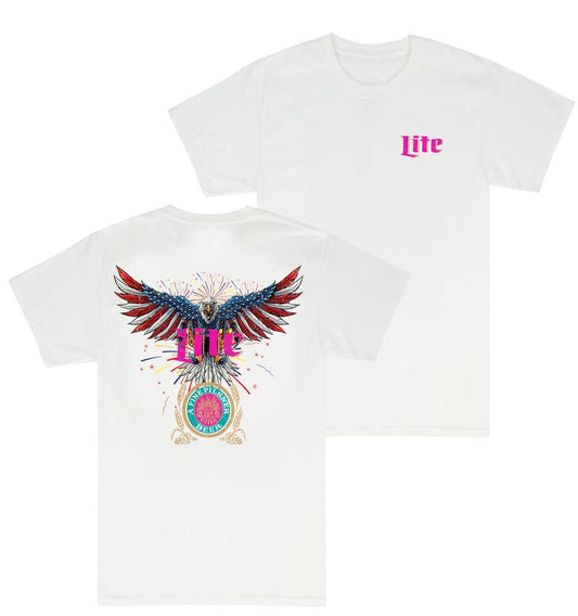 Miller Lite Graphic Eagle Flag T-shirt - 2 Side Ss2 - Choose Your Hue - Trendy To Timeless - Every Size Available - Timeless Treasures - Unisex Clothi