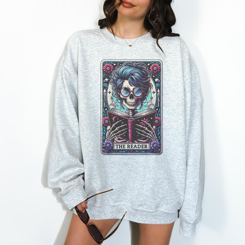 The Reader Tarot- Unisex Crewneck Sweatshirt - Print is Sublimation, Christmas Crewneck, Gift Idea, Relaxed Fit, Casual Apparel