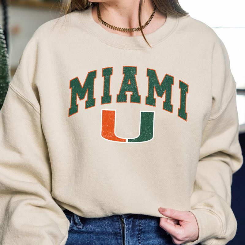 Miami Hurricanes Vintage Football NCAA Trendy Sweatshirt, University of Miami Unisex Football NCAA Shirt, Gift For Men, Gift For Girls, Crewneck, Cotton, Sweaters, Pullover