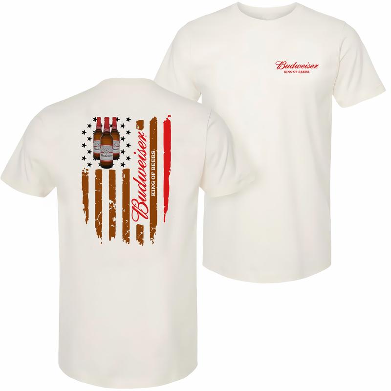 Budweiser King Of Beer Flag Usa T-shirt - 2 Side - Modern Fit - Men's And Women's Choices - Choose Your Fashion - Wide Size Selection - Variety In Colors