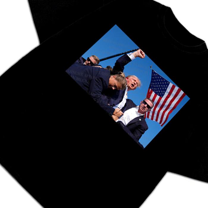 Donald Trump Fist Pump Shots Survivior President 2024 Victory Custom Graphic T-Shirt Crewneck Cotton Streetwear