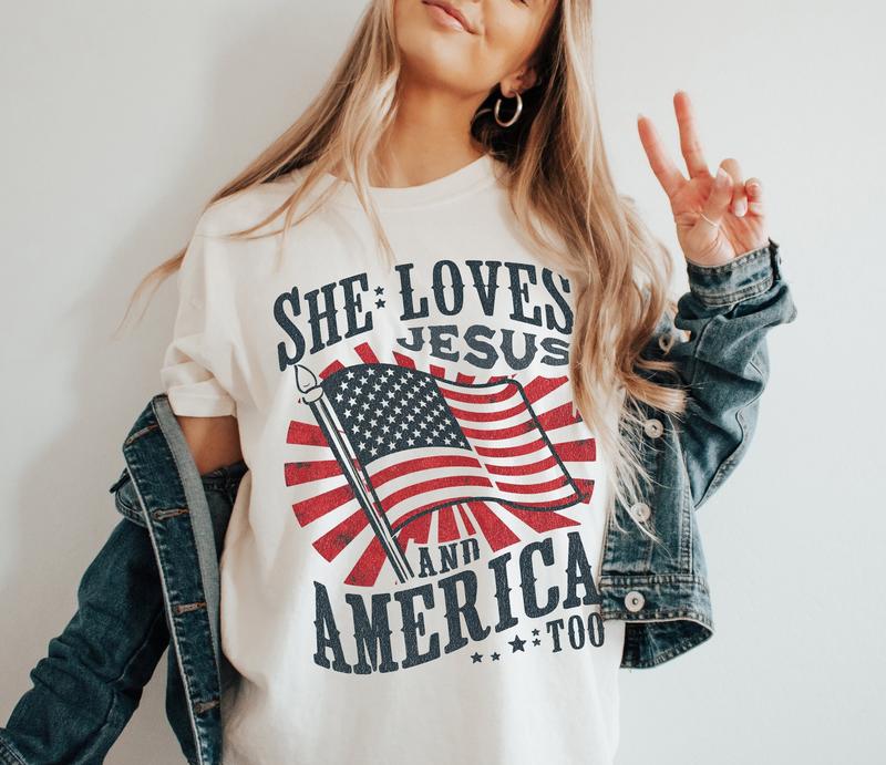 Independence Day Shirt, Christian Shirt, 4th of July Shirt, She Loves Jesus And America Too Shirt, America Retro Shirt, Usa Shirt, USA Flag