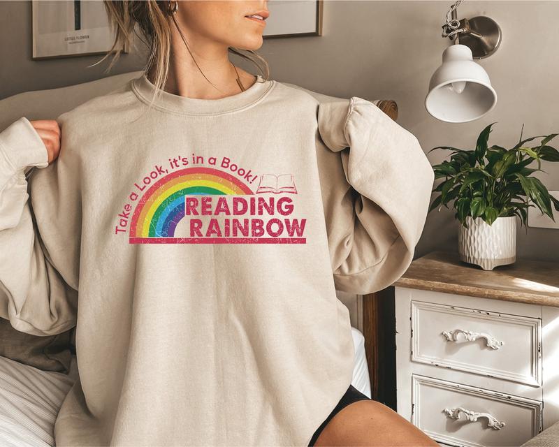 Reading Rainbow Sweatshirt, Teacher Appreciation Gift, School Shirt, Book Lover Gift, Teacher Shirt, Book Nerd Shirt, Unisex Long Sleeve Crewneck Shir