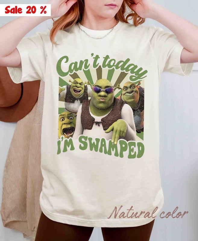 Vintage Can't Today I'm Swamped T-Shirt, Shrek Funny Trending T-Shirt, Fiona and Shrek T-Shirt, Funny Shrek Trending Tee, Shrek Face Meme T-Shirt, Gif