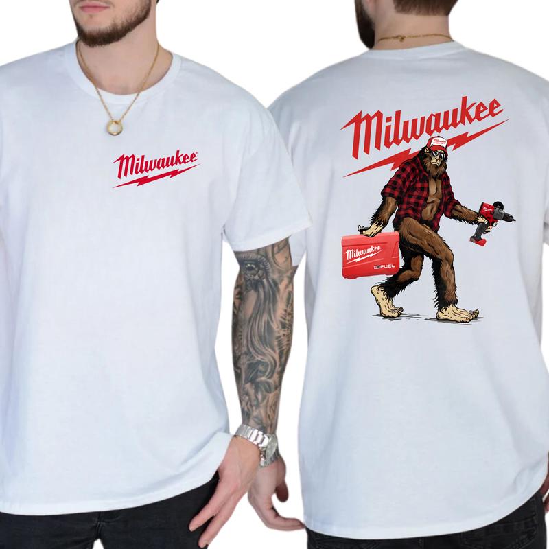 Men's Biggfoot Milwaukee Fuel Drill 2-Sided Shirt, Funny Tee for Men, Men's Manufacturer T-shirt, Classic Casual Menswear, Soft Cotton Fabric Tops
