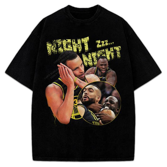 Steph Curry Graphic Tee Night Night Celebration Funny Draymond Green Rudy Gobert Meme Basketball Fan Apparel T-Shirt Crewneck Cotton Menswear Soft