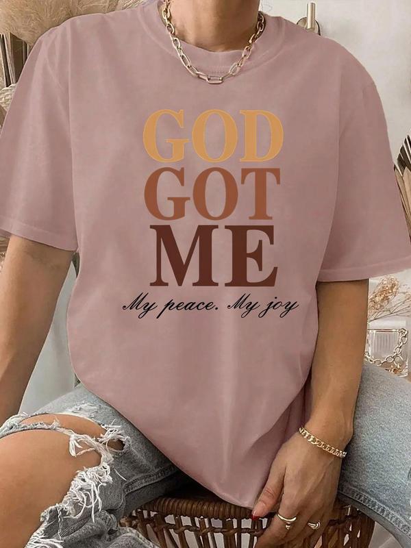 Women's Letter Print Round Neck Tee, Summer Clothes Women,Ã‚Â Short Sleeve Crew Neck T-Shirt for Summer, Women's Top for Casual Wear