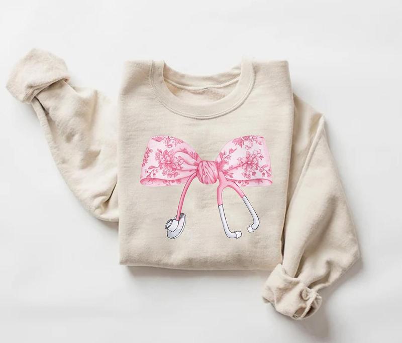 Nurse Coquette bow Sweatshirt, Retro Nurse Shirts, RN, Unisex Stethoscope Crewneck Sweatshirt, Nursing School, Nurses Week Appreciation