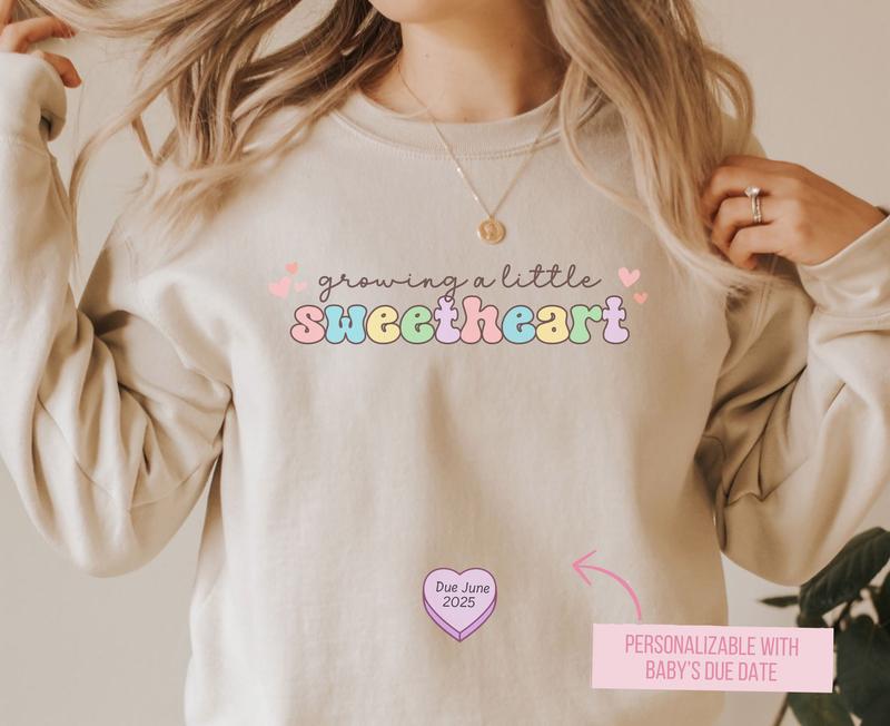 Personalized Valentine's Day pregnancy announcement sweatshirt, Funny Pregnancy reveal shirt, candy hearts crewneck, baby announcement